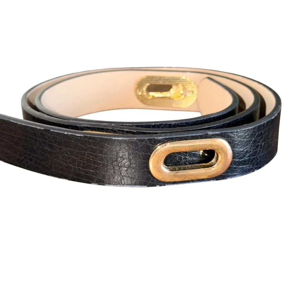 Ann‎ Taylor Belt Women M Black  Grommet Textured Faux Leather Classic Timeless